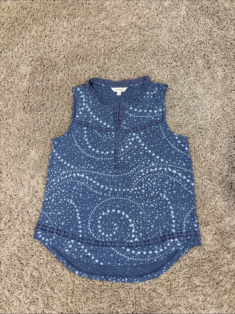 Lucky Brand Blue Star-Print Sleeveless Henley Tank
